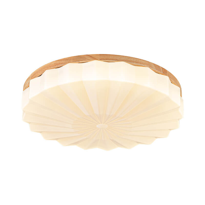 Japanese Minimalist Round Wood Acrylic LED Flush Mount Lighting Lumendat