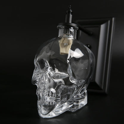 Contemporary Creative Round Skull Glass Iron 1-Light Halloween Wall Sconce Lamp For Living Room