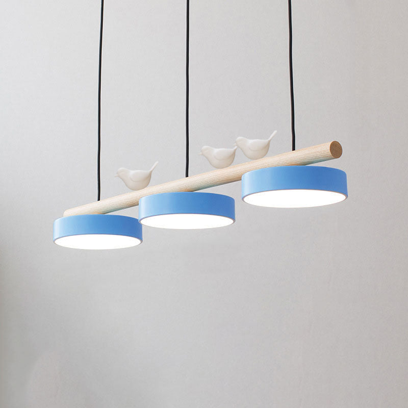 Nordic Creative Bird & Wood Round Island Light LED Chandelier – 6 Colors