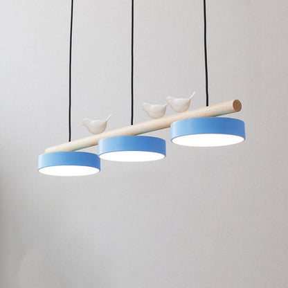 Nordic Creative Bird & Wood Round Island Light LED Chandelier – 6 Colors