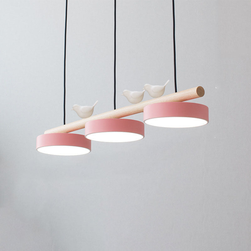 Nordic Creative Bird & Wood Round Island Light LED Chandelier – 6 Colors