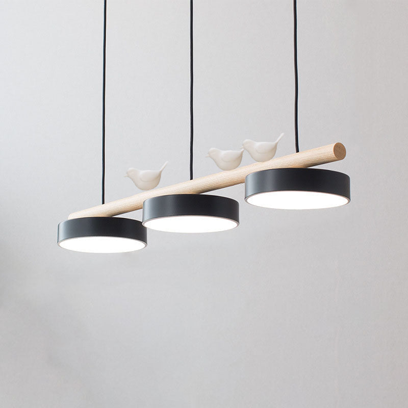 Nordic Creative Bird & Wood Round Island Light LED Chandelier – 6 Colors