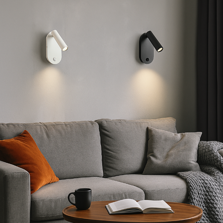 Oval Aluminum LED Wall Lamp - Minimalist Bedside Reading Light With Adjustable Spotlight For Living Room Lumendat