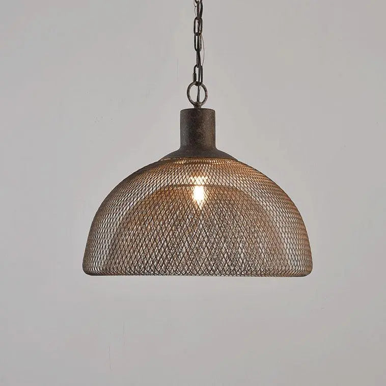 Retro Rustic Aged Wrought Iron Wire Half Round 1-light Pendant Light BulbSquare