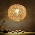 Rattan Weaving Beige Globe Shade 1-light Pendant Light BulbSquare