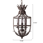 Vintage Wrought Iron Lantern Cage 3-light Chandelier BulbSquare
