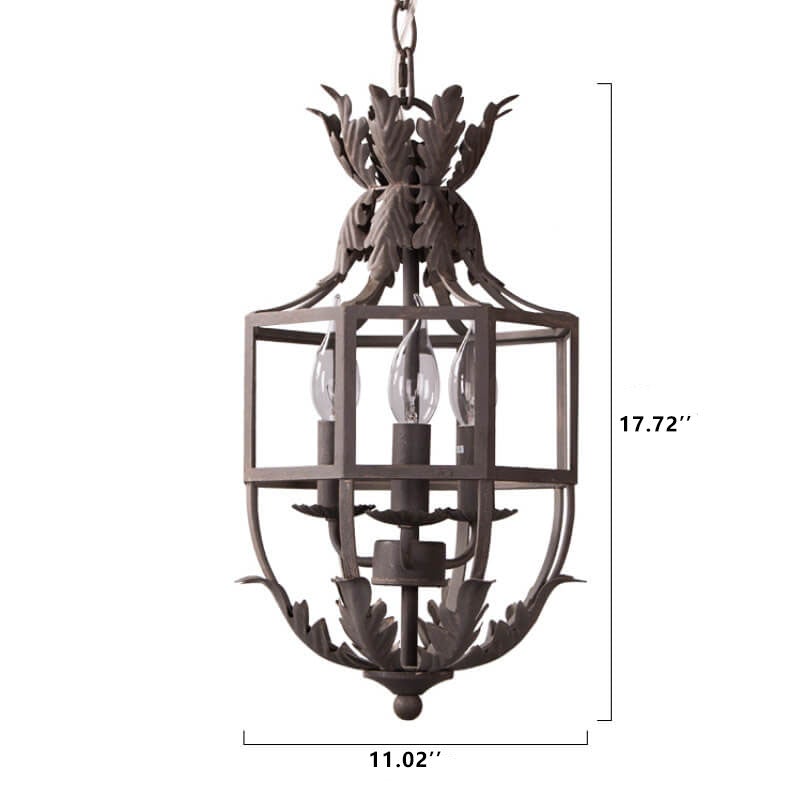 Vintage Wrought Iron Lantern Cage 3-light Chandelier BulbSquare
