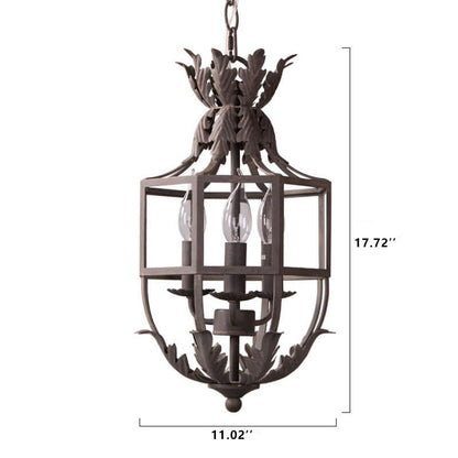 Vintage Wrought Iron Lantern Cage 3-light Chandelier
