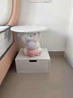 Lumendat Modern Art Deco Kids Rabbit Round Plate Rectangular Drawer Resin Wood Enamel End Table 1-Drawer With LED Light For Bedroom Lumendat