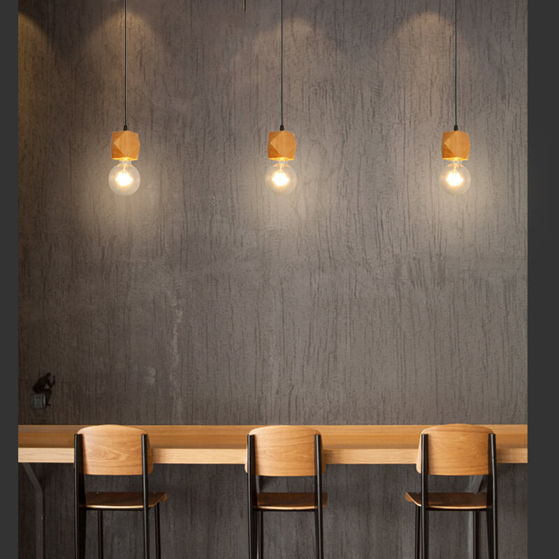 Modern Minimalist Wooden Geometric 1-light Small Pendant Light BulbSquare