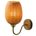 Modern Bamboo Weaving Handwoven Round Lampshade 1-Light Wall Sconce Lamp