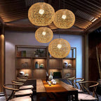 Rattan Weaving Beige Globe Shade 1-light Pendant Light BulbSquare