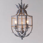 Vintage Wrought Iron Lantern Cage 3-light Chandelier BulbSquare
