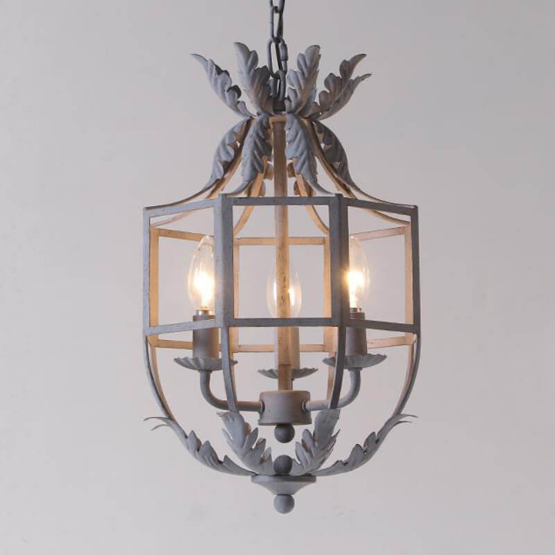 Vintage Wrought Iron Lantern Cage 3-light Chandelier