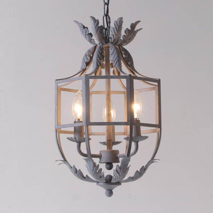 Vintage Wrought Iron Lantern Cage 3-light Chandelier