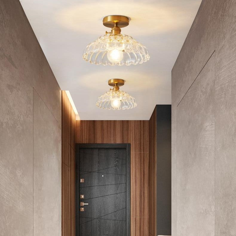 Modern French Minimalist Glass Flower Shape 1-Light Semi-Flush Mount Ceiling Light Lumendat