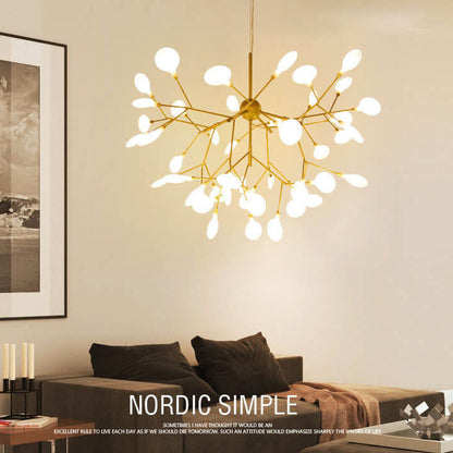 Modern LED Firefly Branch Chandelier – 27 or 36 Lights, Gold & Black