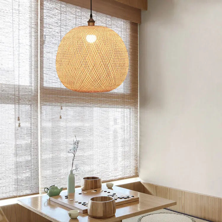Bamboo Weaving Round Ball Beige 1-light Japanese Pendant Light Lumendat