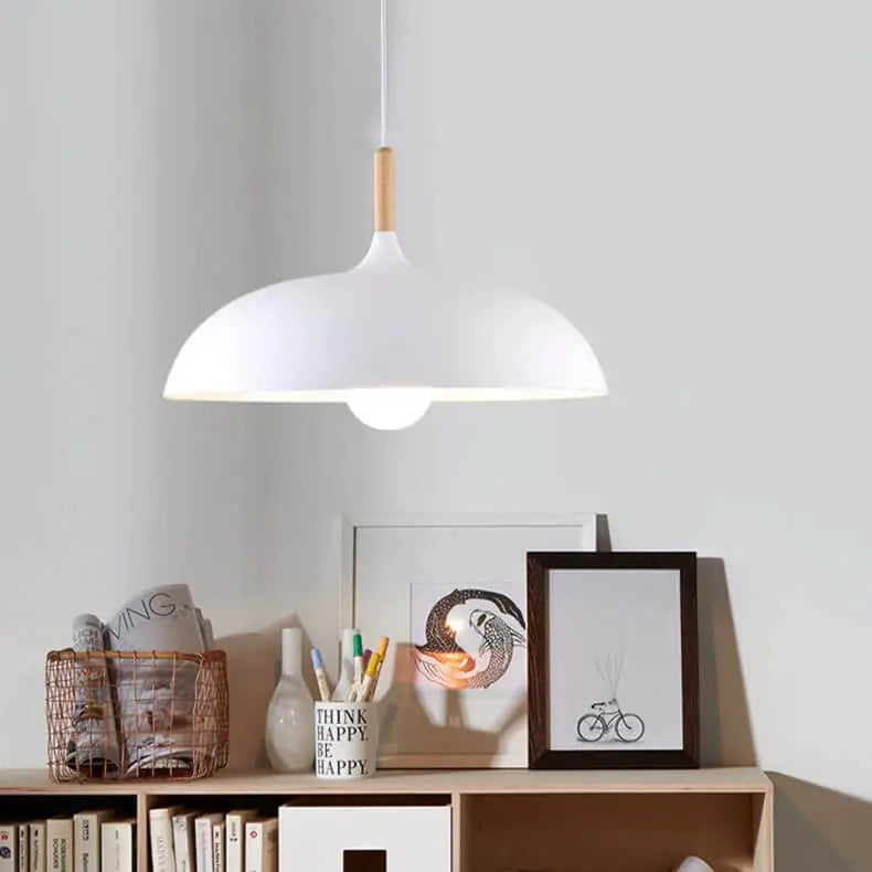 Modern Metal Wooden Top 1-light Dome Pendant Light Lumendat