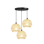 Rattan Weaving Beige Globe 1/3 Light Pendant Light BulbSquare