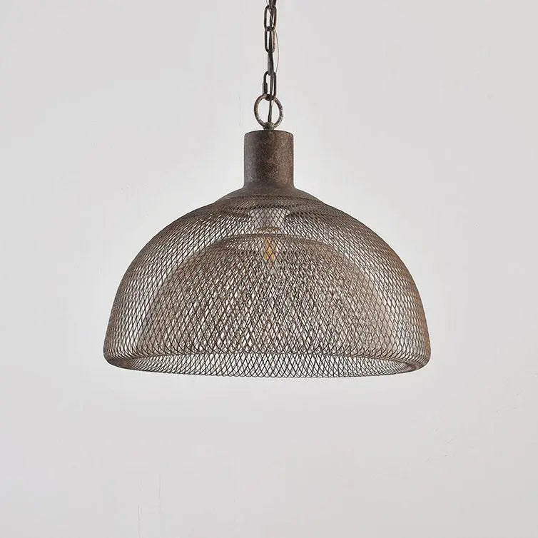 Retro Rustic Aged Wrought Iron Wire Half Round 1-light Pendant Light BulbSquare