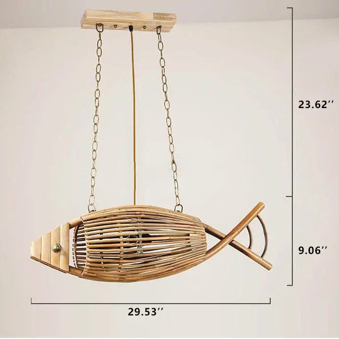 Vintage Bamboo Weaving Fish Shaped 1-light Pendant Light BulbSquare