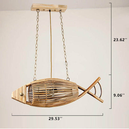 Vintage Bamboo Weaving Fish Shaped 1-Light Pendant Light