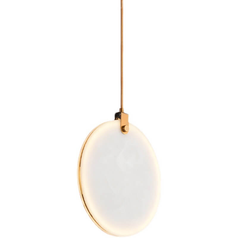 Modern Minimalist Round Marble Copper 1-Light LED Pendant Light For Living Room