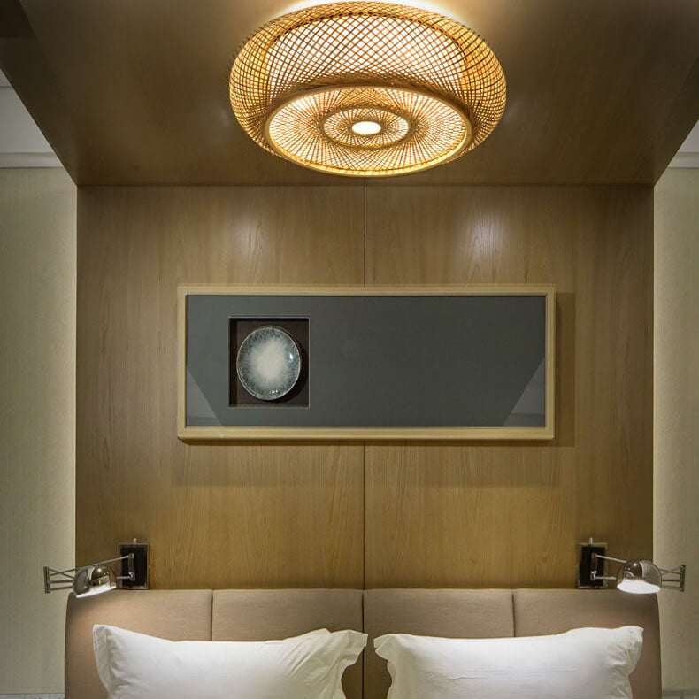 Bamboo Weaving 3-light Flush Mount Lighting BulbSquare
