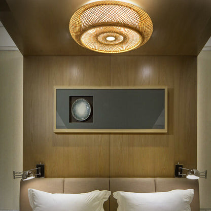 Bamboo Weaving 3-light Flush Mount Lighting