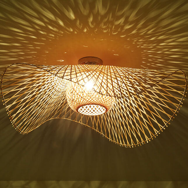 Modern Bamboo Weaving 1-Light Japanese Elements Flush Mount Lighting Lumendat