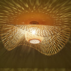 Modern Bamboo Weaving 1-Light Japanese Elements Flush Mount Lighting Lumendat