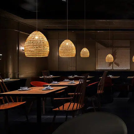 Rattan Weaving 1-light Dome Pendant Light BulbSquare