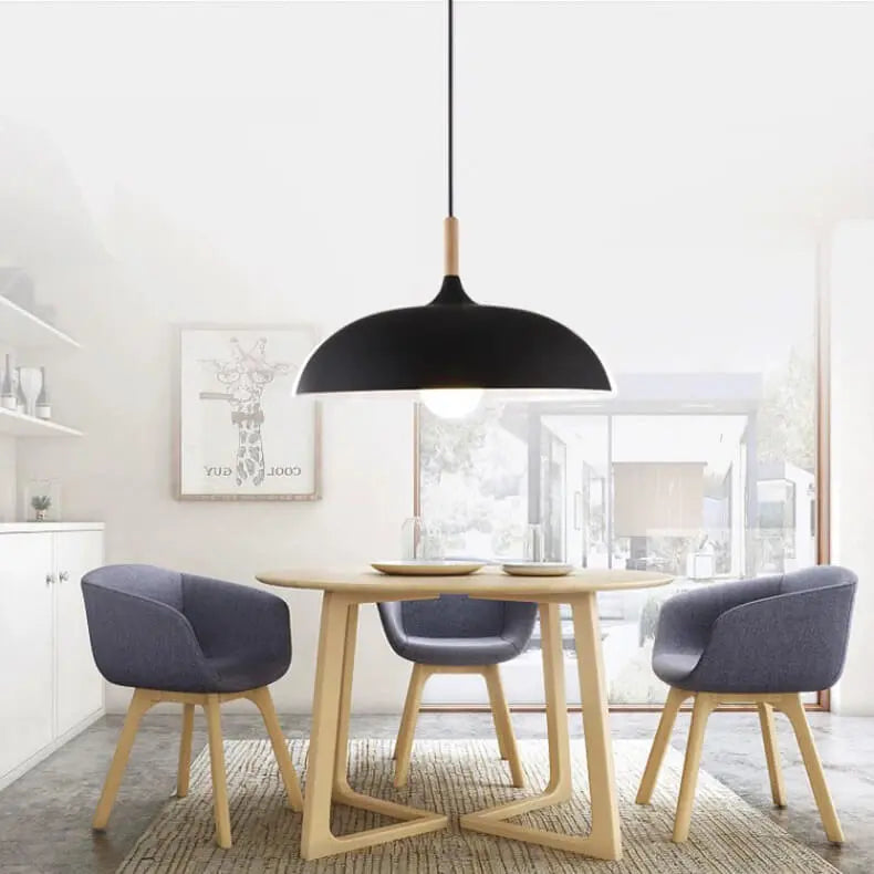 Modern Metal Wooden Top 1-light Dome Pendant Light Lumendat