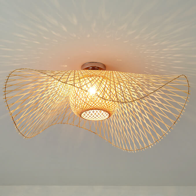 Modern Bamboo Weaving 1-Light Japanese Elements Flush Mount Lighting Lumendat