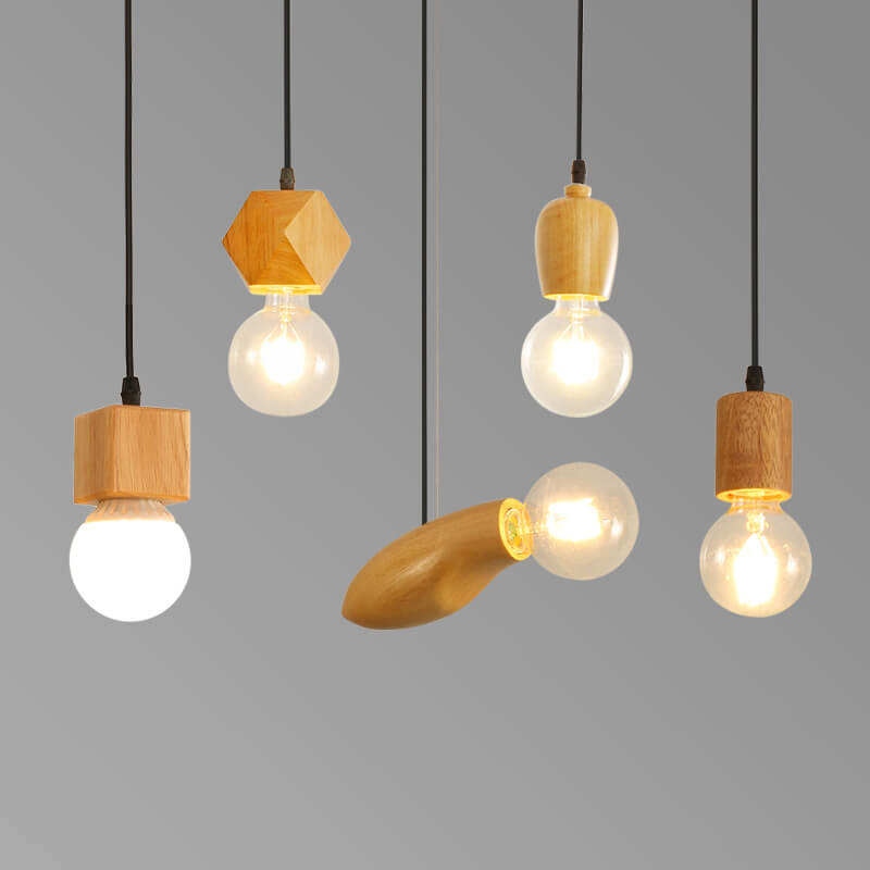 Modern Minimalist Wooden Geometric 1-light Small Pendant Light BulbSquare