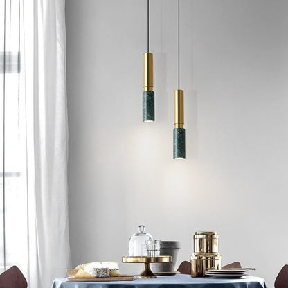 Modern Luxury Cylinder Marble Splicing Metal 1-Light Single Pendant Light For Living Room