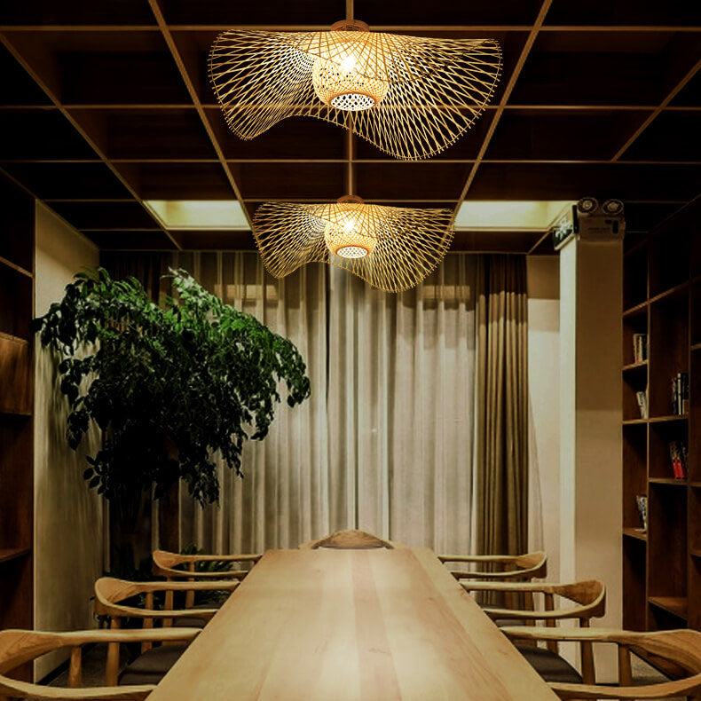 Modern Bamboo Weaving 1-Light Japanese Elements Flush Mount Lighting Lumendat