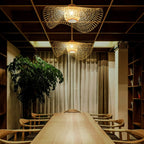 Modern Bamboo Weaving 1-Light Japanese Elements Flush Mount Lighting Lumendat