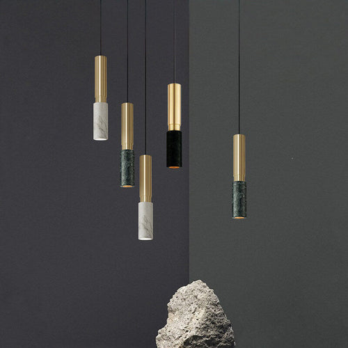 Modern Luxury Cylinder Marble Splicing Metal 1-Light Single Pendant Light For Living Room