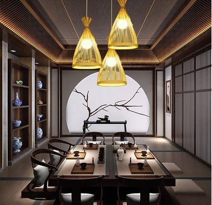 Bamboo Weaving Conical 1-light Japanese Style Pendant Light
