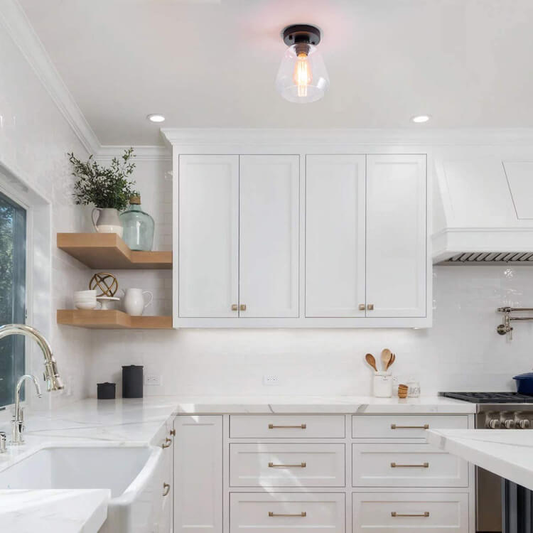 Clear Glass 1-light Bell Semi-flush Mount Lighting