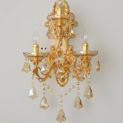 European Candlestick Shape Crystal 3-Light Wall Sconce Lamp