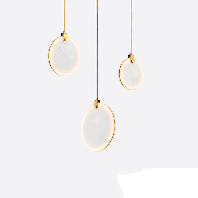 Modern Minimalist Round Marble Copper 1-Light LED Pendant Light For Living Room