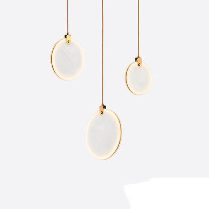 Modern Minimalist Round Marble Copper 1-Light LED Pendant Light For Living Room