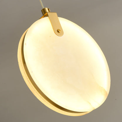 Modern Minimalist Round Marble Copper 1-Light LED Pendant Light For Living Room