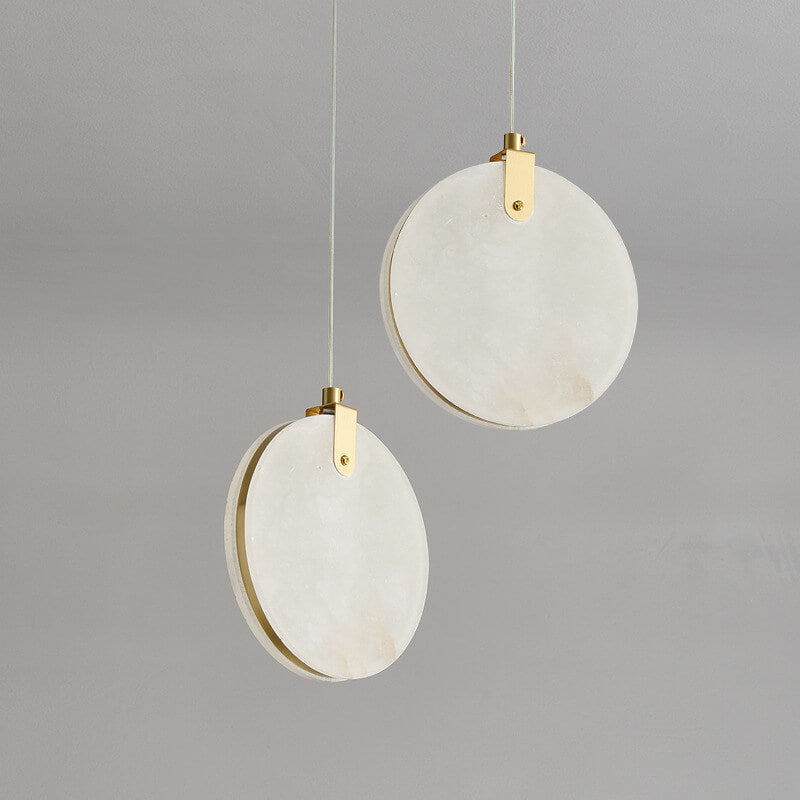 Modern Minimalist Round Marble Copper 1-Light LED Pendant Light For Living Room