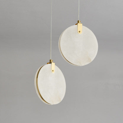 Modern Minimalist Round Marble Copper 1-Light LED Pendant Light For Living Room