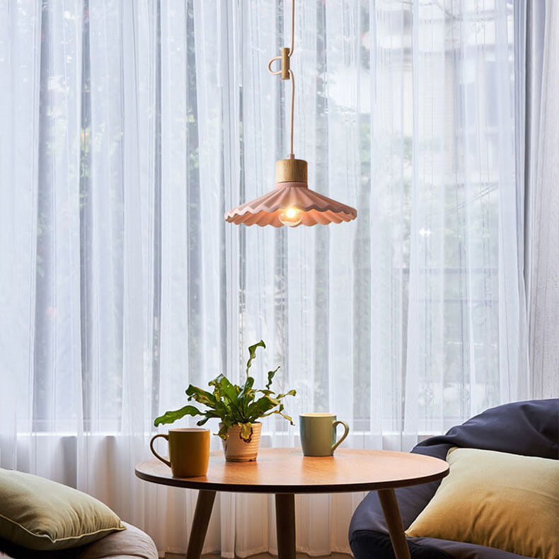 Modern Macaron Cement Scalloped Shade 1-Light Pendant Light for Living Room