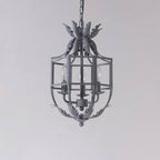 Vintage Wrought Iron Lantern Cage 3-light Chandelier BulbSquare